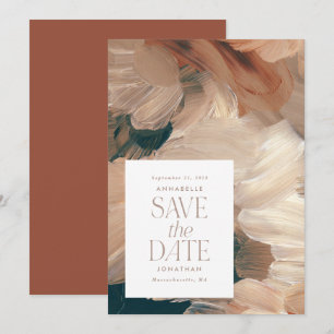 Abstract painted modern teal cream terracotta chic invitation