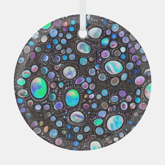 Abstract Painted Opal Gemstones Glass Ornament (Front)