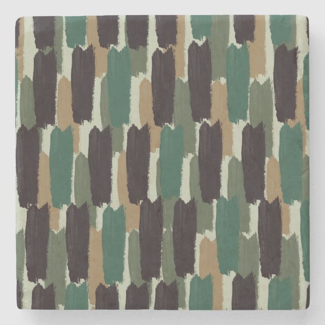 Abstract Painted Stripe Earthy Tone Stone Coaster (Front)