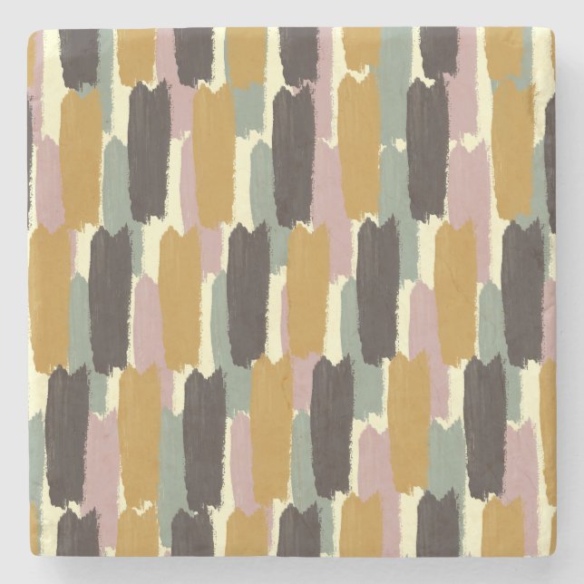 Abstract Painted Stripe Retro Botanical  Stone Coaster (Front)