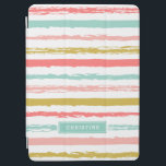 Abstract Painted Stripes Monogram iPad Air Cover<br><div class="desc">Chic modern stylish case design features an abstract painterly brush stroke stripe pattern personalized with your monogram initials or name in a simple rectangle frame. Click Customize It to change monogram font and colours to create your own unique one of a kind design!</div>