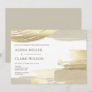 Abstract Painterly Gold Neutral Wedding Invitation