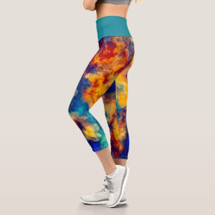 Abstract Painting Blue Yellow Red Capri Leggings