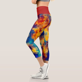 Abstract Painting Blue Yellow Red Capri Leggings