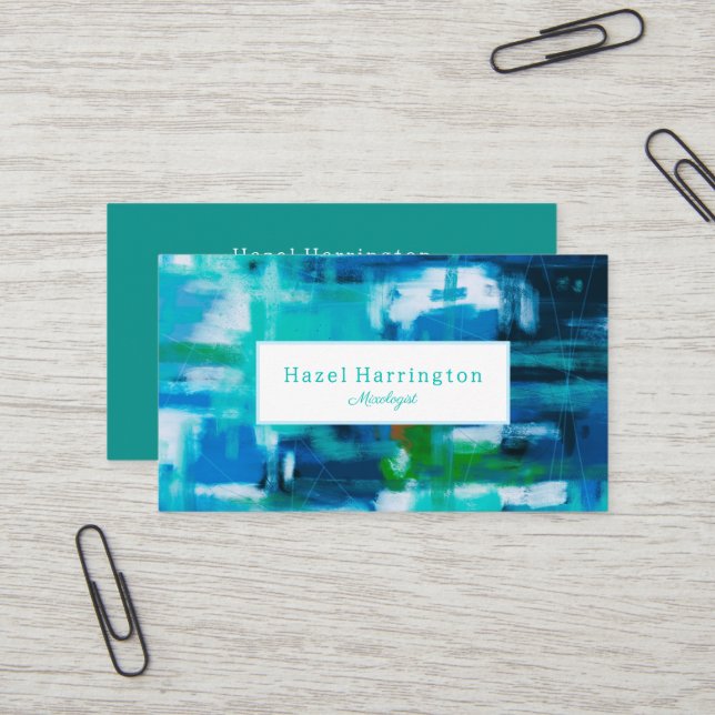 Abstract Painting Business Card Customizable Blues (Front/Back In Situ)