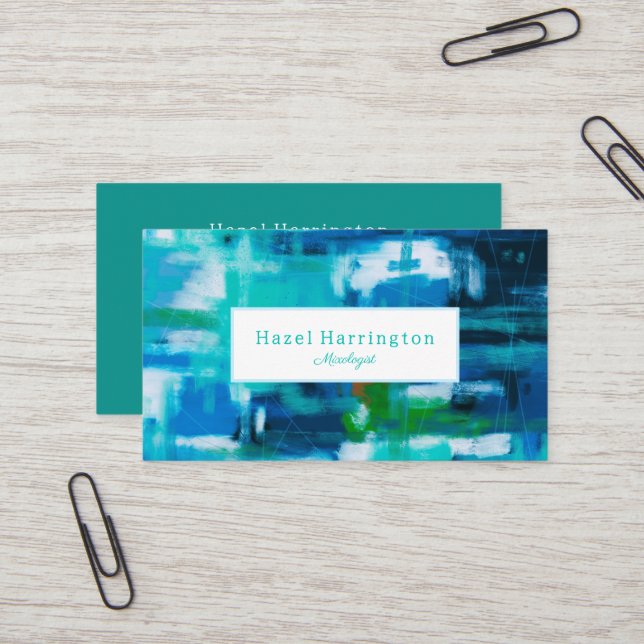 Abstract Painting Business Card Customizable Blues (Front/Back In Situ)