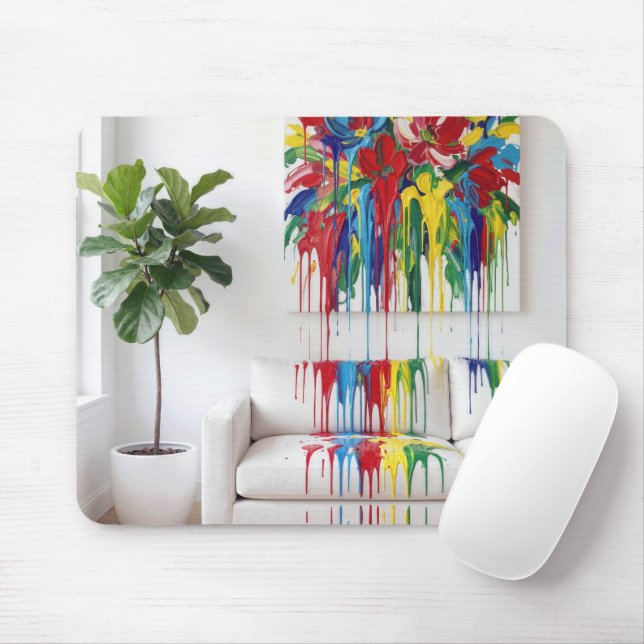 Abstract Painting Dripping Wet Paint on White Sofa Mouse Pad (With Mouse)