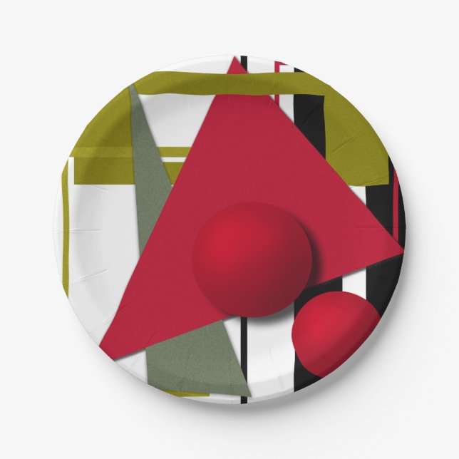 Abstract painting, geometric shapes paper plate (Front)