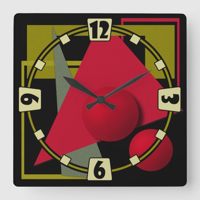 Abstract painting, geometric shapes square wall clock (Front)