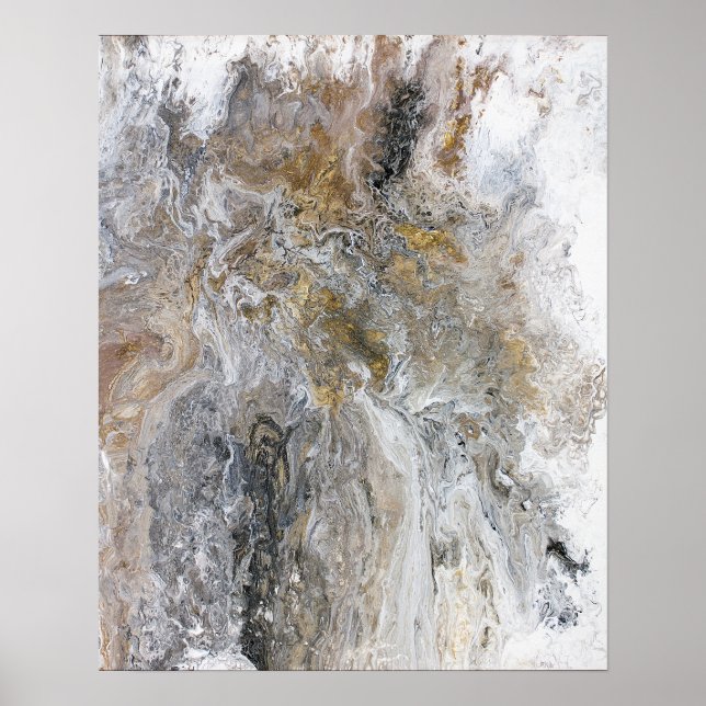 Abstract Painting Grey Black Gold White Artwork Poster (Front)