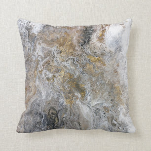 Abstract Painting Grey Black Gold White Artwork Throw Pillow