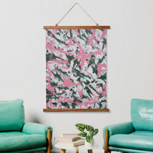 Abstract Painting in Pink and Green Hanging Tapestry