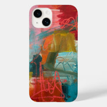 Abstract painting in teal and red for iPhone 14