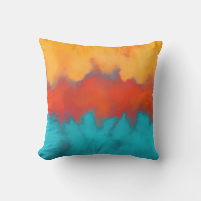 Abstract painting, modern teal, terracotta, yellow outdoor pillow (Front)