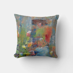 Abstract Painting of a Girl picking flowers Throw Pillow