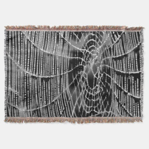Abstract Painting Of A Grey White Cobweb On Black Throw Blanket