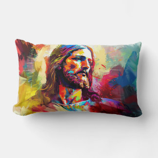 abstract painting of jesus face lumbar pillow