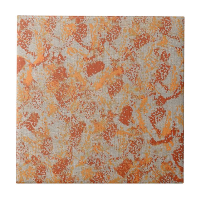 Abstract painting of orange on grey trivet tile (Front)