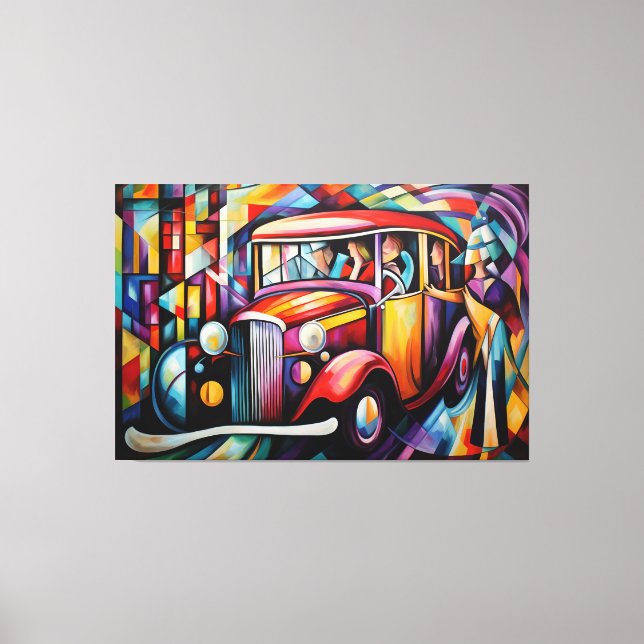 Abstract painting of passenger alighting from Taxi Canvas Print (Front)