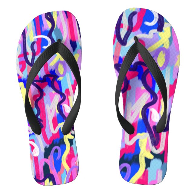 Abstract Painting of Shapes and Colours  Flip Flops (Footbed)