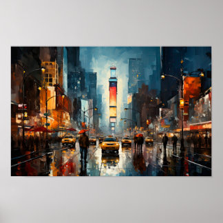 Abstract painting of Times Square in NYC Poster