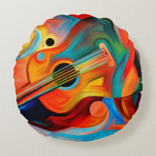 Abstract painting on the subject of music and rhyt round pillow