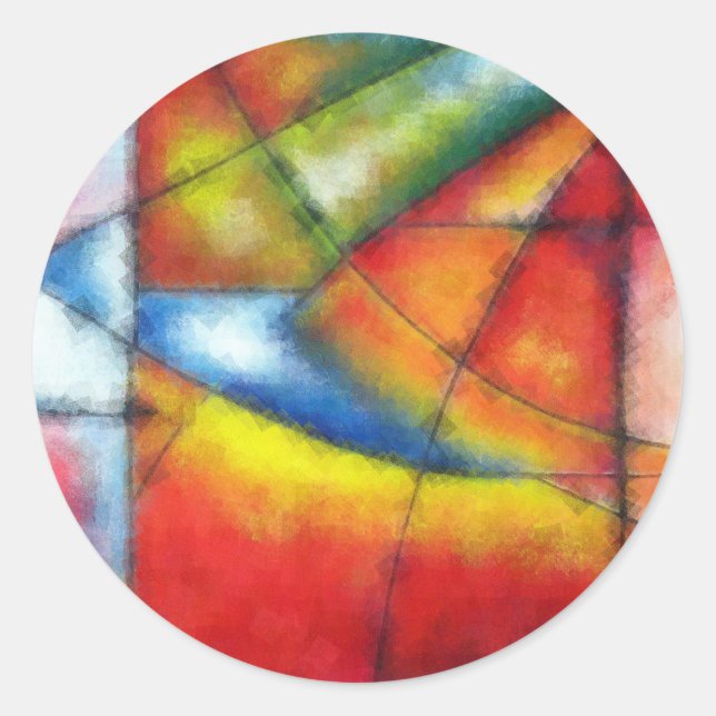 abstract painting red yellow green blue classic round sticker (Front)