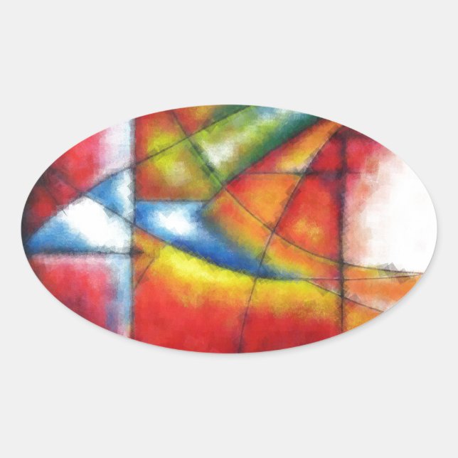 abstract painting red yellow green blue oval sticker (Front)