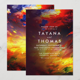 Abstract painting with a colourful sky. Wedding Invitation
