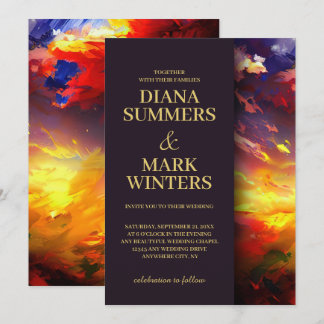 Abstract painting with a colourful sky. Wedding Invitation