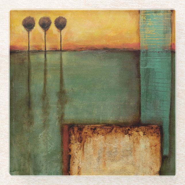 Abstract Painting with Piano Keys Glass Coaster (Front)