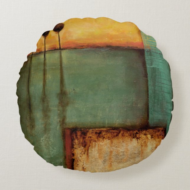 Abstract Painting with Piano Keys Round Pillow (Front)