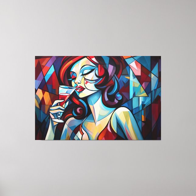 Abstract painting woman sipping wine canvas print (Front)