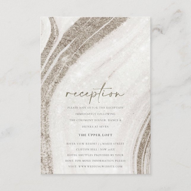 Abstract Pale Gold Marble Agate Wedding Reception Enclosure Card (Front)