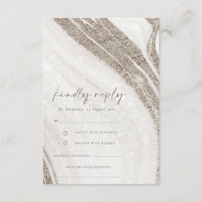 Abstract Pale Gold Marble Agate Wedding RSVP Enclosure Card (Front)