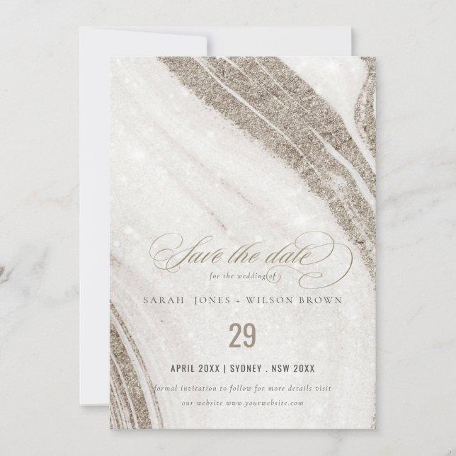 Abstract Pale Gold Marble Agate Wedding Save The Date (Front)
