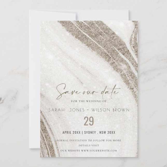 Abstract Pale Gold Marble Agate Wedding Save The Date (Front)