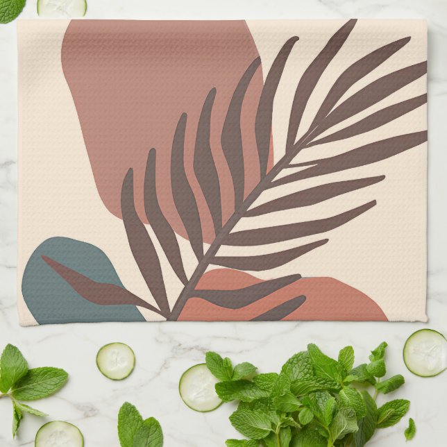 Abstract palm leaf minimalist art  kitchen towel (Folded)
