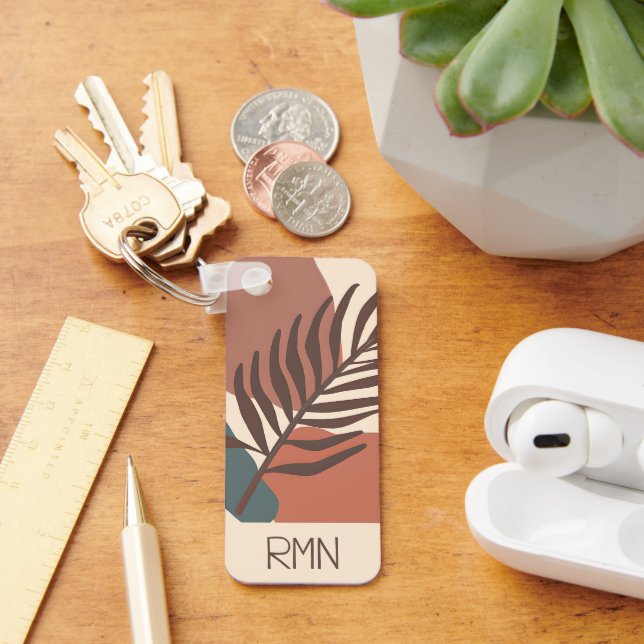 Abstract palm leaf minimalist art monogram  keychain (Desk)