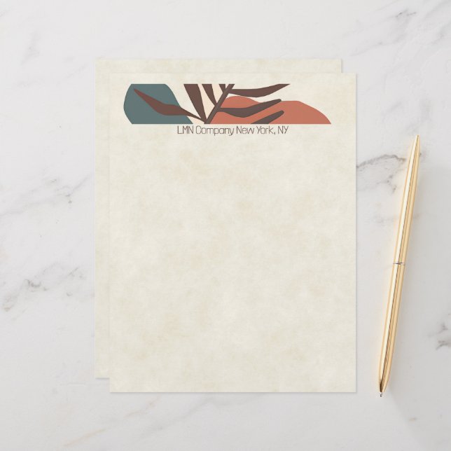 Abstract palm leaf modern minimalist art custom letterhead (Front/Back In Situ)