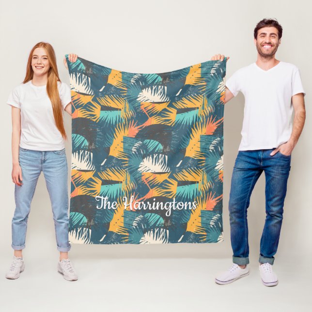Abstract Palm Leaf Pattern custom name fleece Blanket (In Situ)