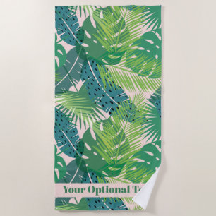 Abstract Palm Leaf Pattern custom text beach towel