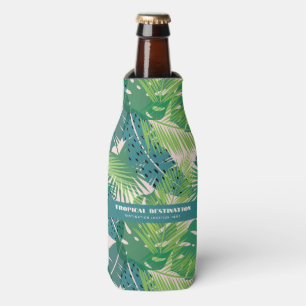 Abstract Palm Leaf Pattern custom text Bottle Cooler