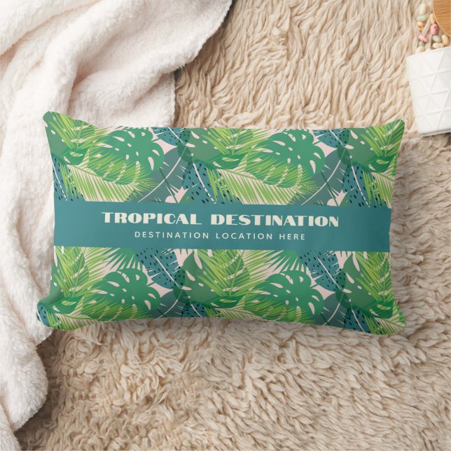 Abstract Palm Leaf Pattern custom text Lumbar Pillow (Blanket)