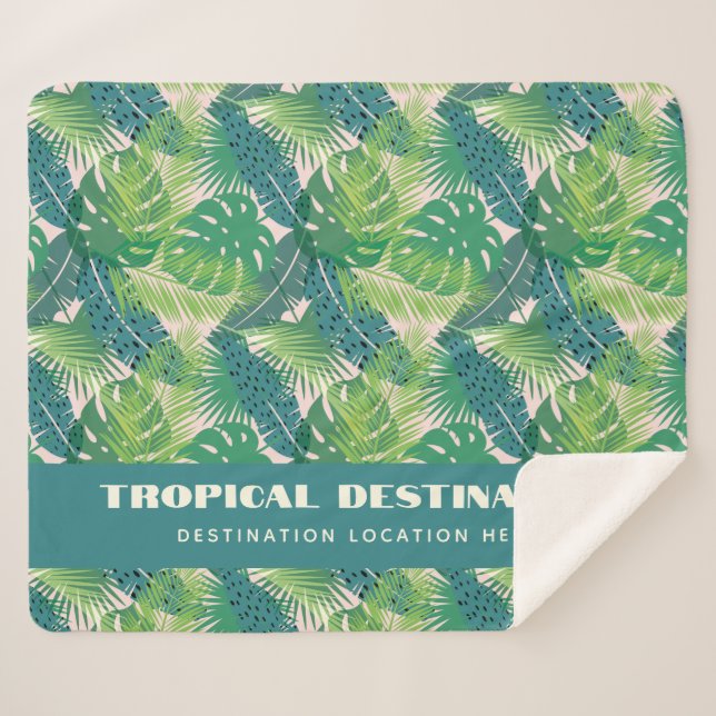 Abstract Palm Leaf Pattern custom text Sherpa Blanket (Front (Horizontal))