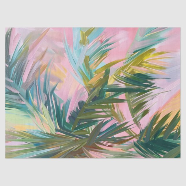 Abstract Palm Tree Frond Pink Background Decoupage Tissue Paper (Front)