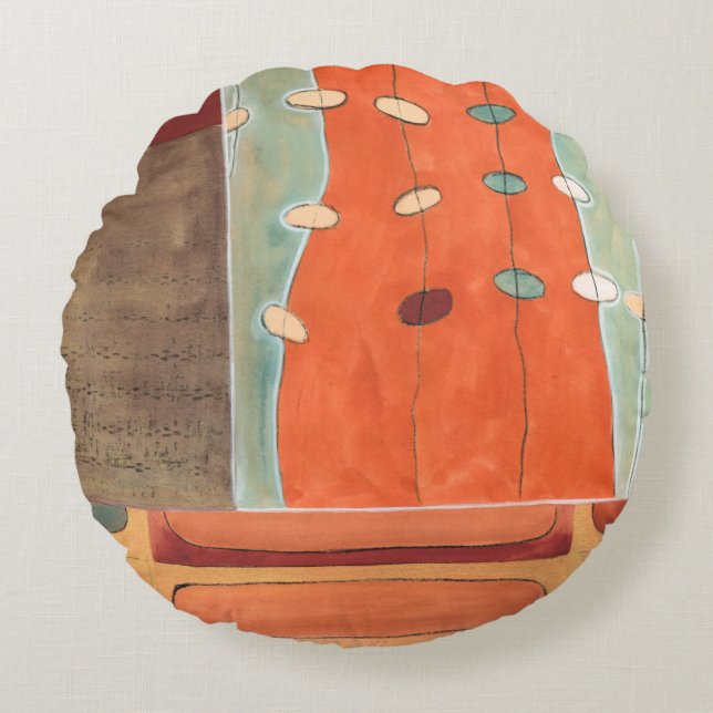 Abstract Parade of Eggs by Erica J Vess Round Pillow (Front)