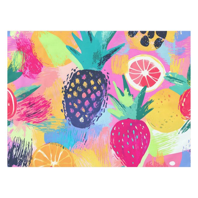 Abstract Paradise Tropical Fruit Fiesta Tablecloth (Front (Horizontal))