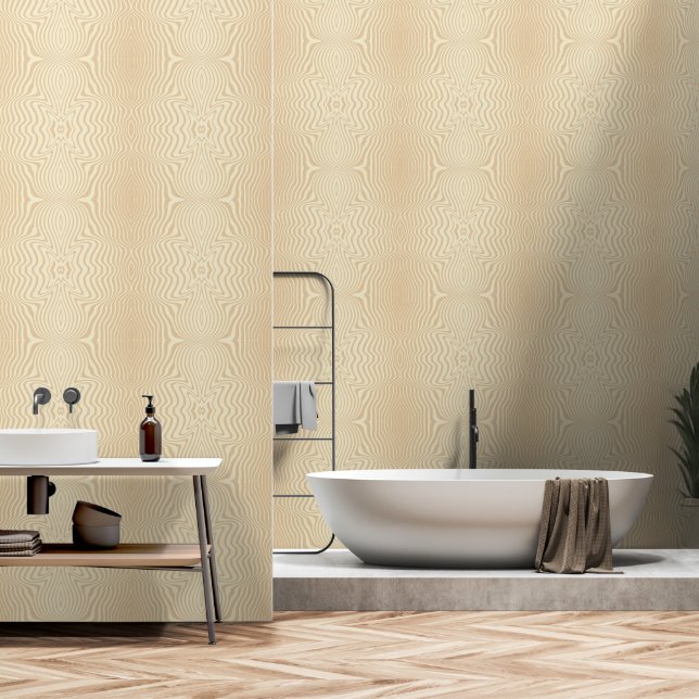 Abstract Parchment Beige Striped Pattern Wallpaper (Bathroom)