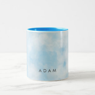 Abstract Pastel Blue Sky Clouds Personalize Two-Tone Coffee Mug
